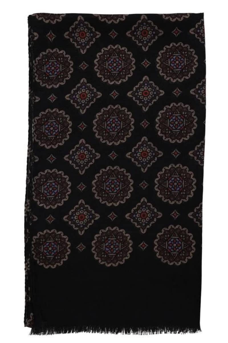 Black Patterned Wool Scarf