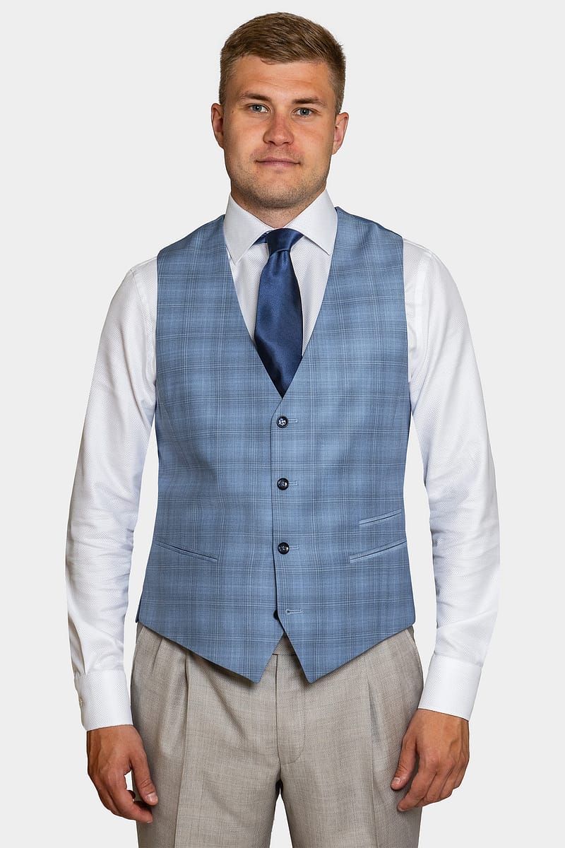 Laurent Blue Check Waistcoat