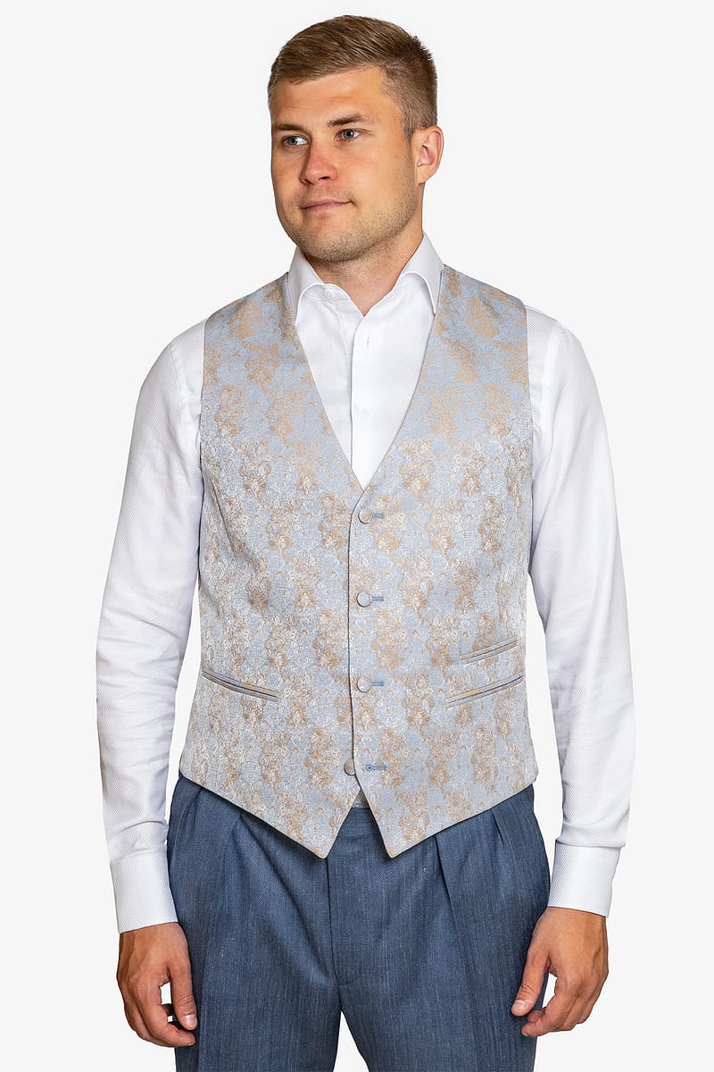 Laurent Sky and Gold Ornament Waistcoat