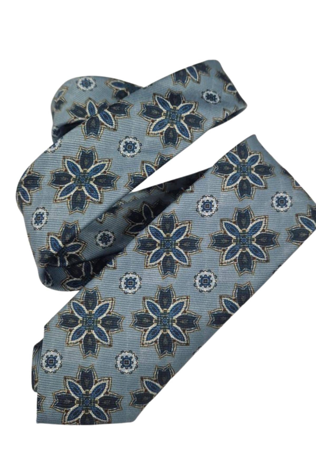 Stone Blue Patterned Silk Tie